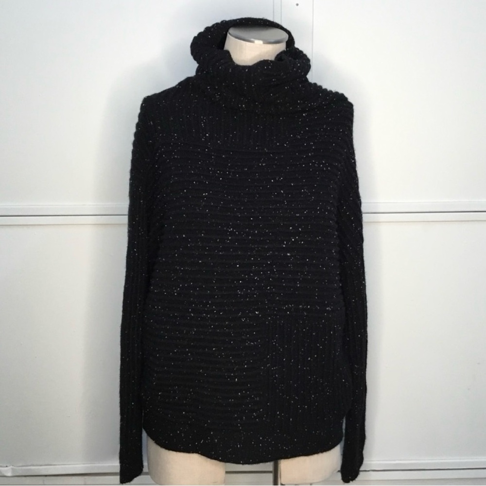 912 Nordstrom Cashmere Black Boxy Turtleneck Sweater with Silver - Picture 4 of 15